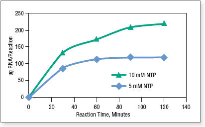 RNA synthesis with different amounts of NTP